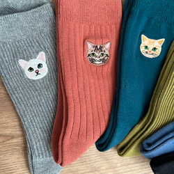 新作♫ 毛並みまで感じる猫刺繍の紳士靴下 6柄単品 2枚目の画像