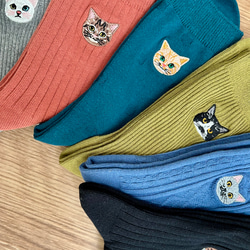新作♫ 毛並みまで感じる猫刺繍の紳士靴下 6柄単品 4枚目の画像