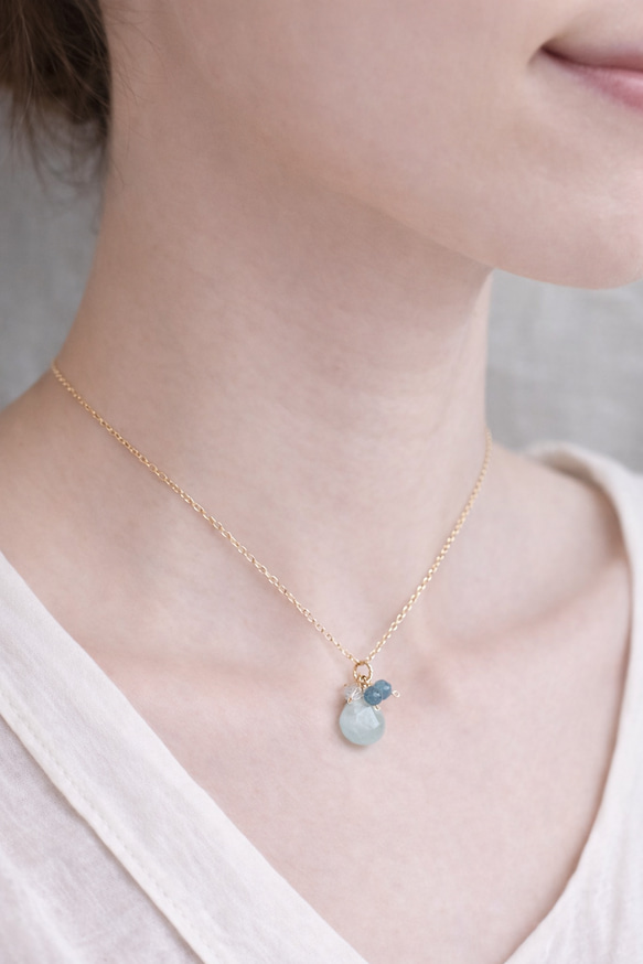 14KGF アクアマリン マロンカット 水晶 ネックレス 3枚目の画像