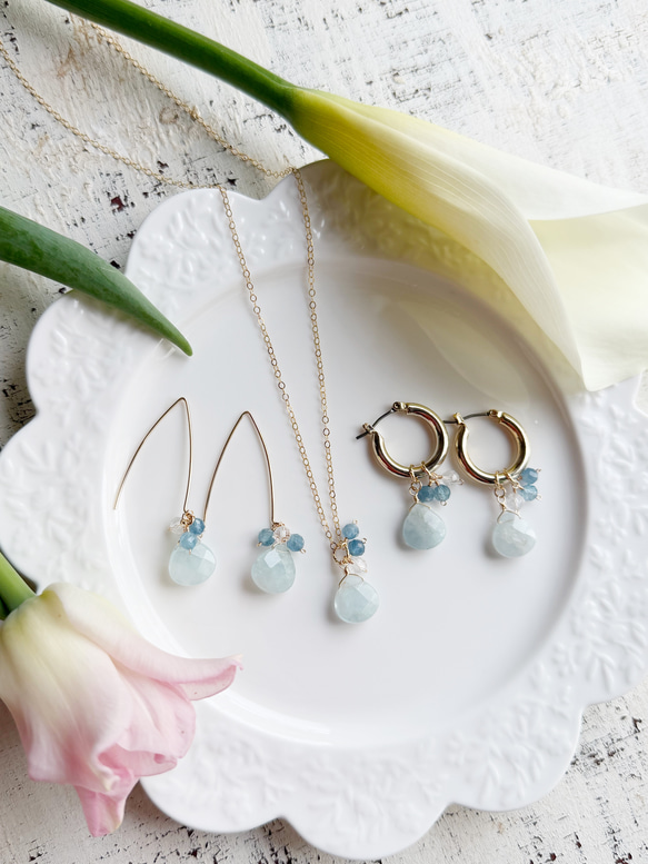 14KGF アクアマリン マロンカット 水晶 ネックレス 6枚目の画像