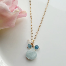 14KGF アクアマリン マロンカット 水晶 ネックレス 1枚目の画像