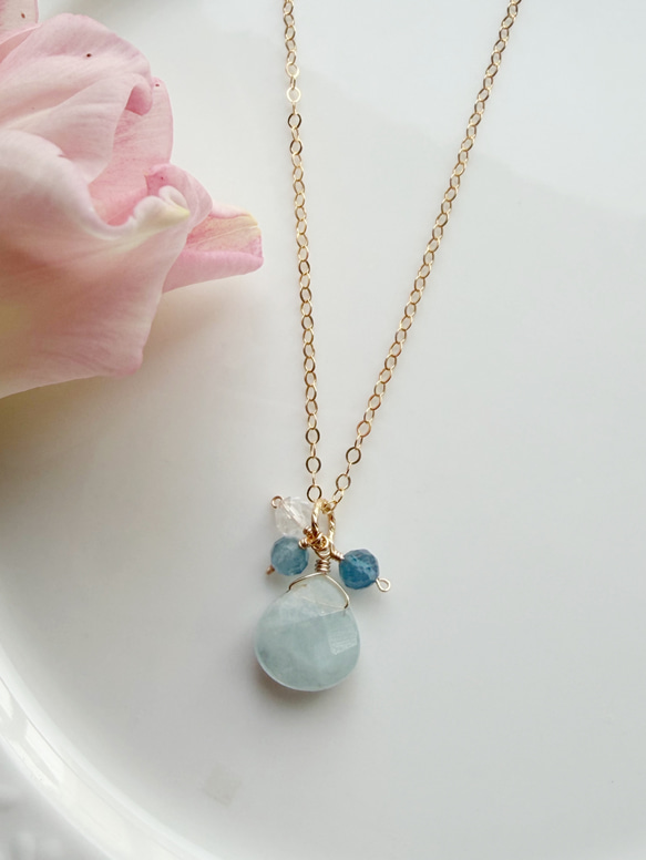 14KGF アクアマリン マロンカット 水晶 ネックレス 1枚目の画像