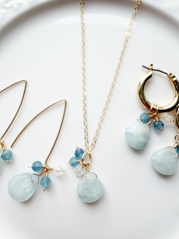 14KGF アクアマリン マロンカット 水晶 ネックレス 7枚目の画像