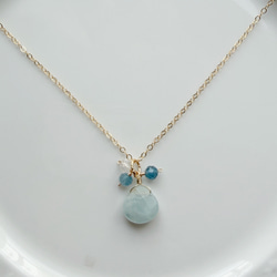 14KGF アクアマリン マロンカット 水晶 ネックレス 2枚目の画像