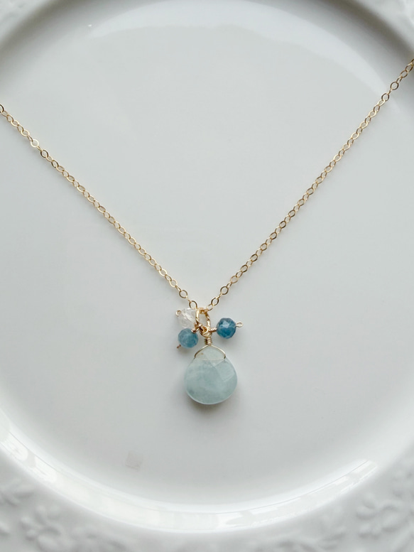 14KGF アクアマリン マロンカット 水晶 ネックレス 2枚目の画像