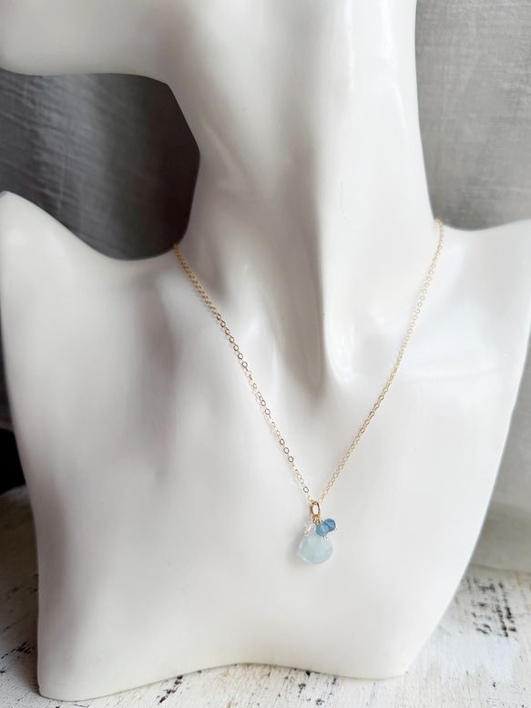 14KGF アクアマリン マロンカット 水晶 ネックレス 4枚目の画像