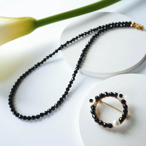 ブラックスピネル シンプルネックレス / サージカルステンレス 天然石