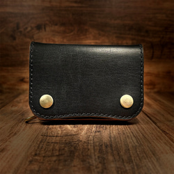 国産ヌメ革・丘染めブラック茶芯｜ショートトラッカーウォレット｜手