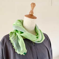 おぼろ織ストール〈クローバー柄〉 国産シルク100％ グリーン