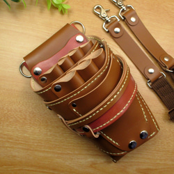 本革 ハンドメイド 8丁差し シザーケース (ブラック×ダークブラウン