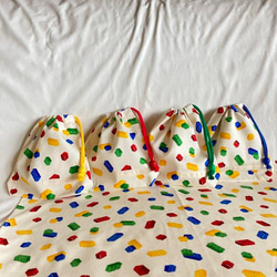 オーダーOK】入園入学ランチョンマット巾着☆レゴ風ブロックおもちゃ