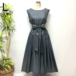 着物リメイク 花柄ワンピース 2WAY Aライン ロング ロールカラー