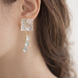 【カランコエの雫】14KGF カランコエカット水晶 アクアマリン スタッドピアス 5枚目の画像