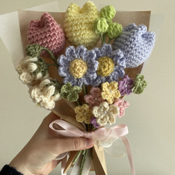 枯れない花】パステルカラー あみぐるみ 枯れない花束 編み物 毛糸花束