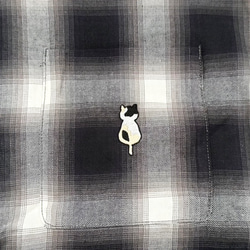 男女印花貓咪刺繡漸層格紋長袖襯衫 第7張的照片