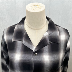 男女印花貓咪刺繡漸層格紋長袖襯衫 第4張的照片