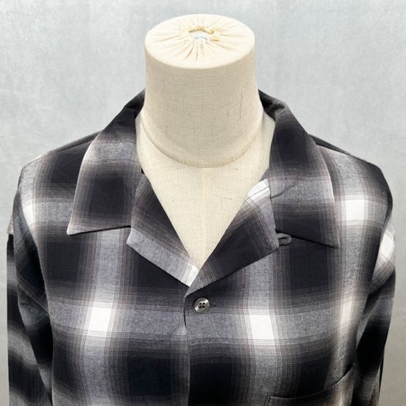 男女印花貓咪刺繡漸層格紋長袖襯衫 第4張的照片