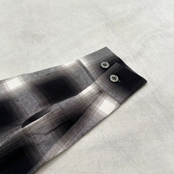 男女印花貓咪刺繡漸層格紋長袖襯衫 第5張的照片