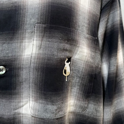 男女印花貓咪刺繡漸層格紋長袖襯衫 第6張的照片