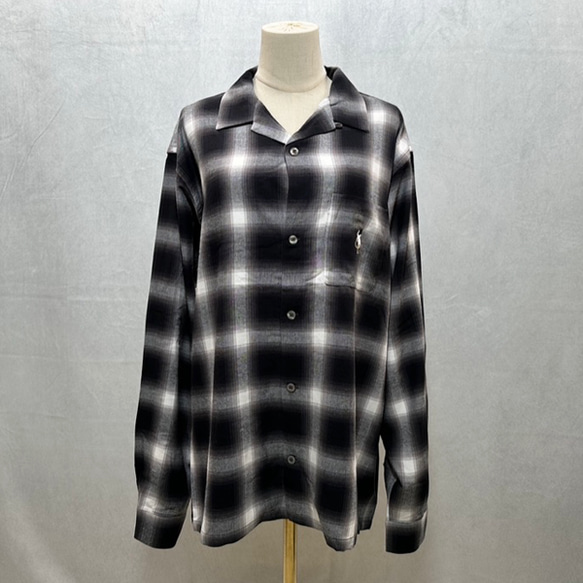 男女印花貓咪刺繡漸層格紋長袖襯衫 第2張的照片