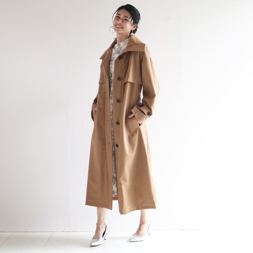 春新色【キャメル】 上品ドレープロングトレンチコート♪ スプリング