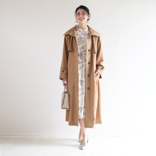 春新色【キャメル】 上品ドレープロングトレンチコート♪ スプリング