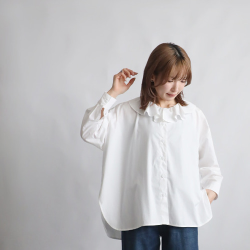 新作 ラッフルフリル フリル襟 ブラウス シャツ 前開き 羽織りとしても