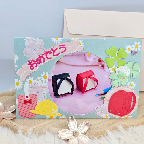 ファンシーメッセージカードフォトフレーム♡ おまけつき♡ 入学祝いなどに♪】写真を差し込むだけ♪そのまま立てて飾れるフォト