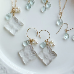 【カランコエの雫】14KGF カランコエカット水晶 アクアマリン ピアス 8枚目の画像