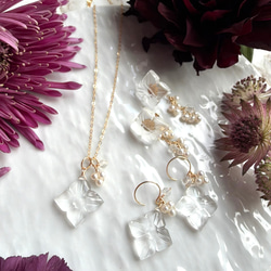 【カランコエの雫】14KGF カランコエカット水晶 アクアマリン ピアス 10枚目の画像