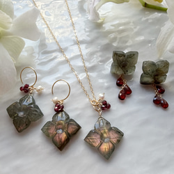 【カランコエの雫】14KGF カランコエカット水晶 アクアマリン ピアス 9枚目の画像