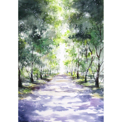原画】空を染める夕日（水彩画）送料無料☆夕日 猫 ミニ絵画 #2936b
