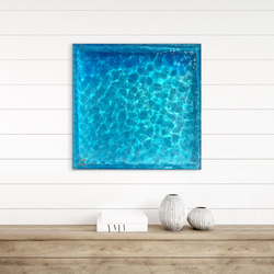 アートパネル 100cm×45cmディープブルー 波紋と砂紋のブルーシー 青い