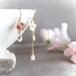 揺れる桜モチーフのアシンメトリーピアス/イヤリング ピアス（フック