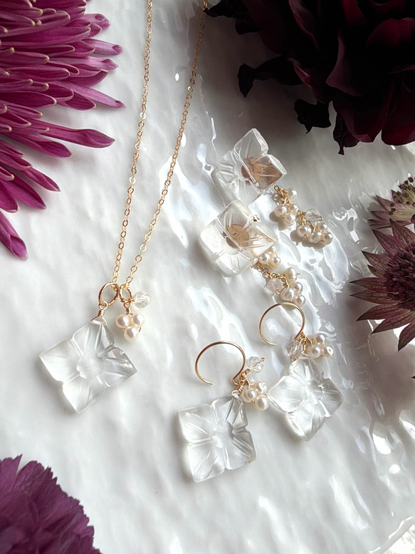 【カランコエの雫】14KGF カランコエカット水晶 アクアマリン ネックレス 10枚目の画像