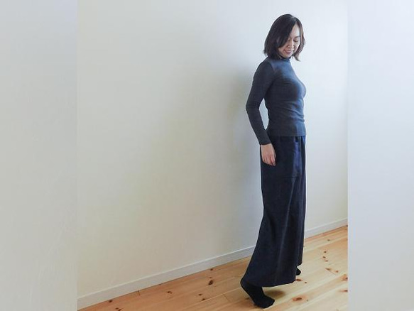 ◆お試し価格◆ワイドパンツ◆　コットンリネン・カーキ 4枚目の画像