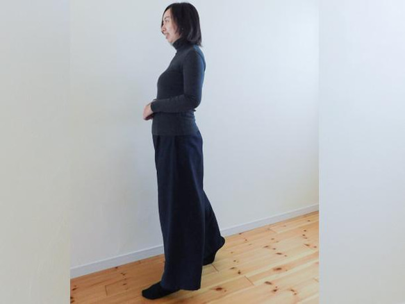 ◆お試し価格◆ワイドパンツ◆　コットンリネン・カーキ 6枚目の画像