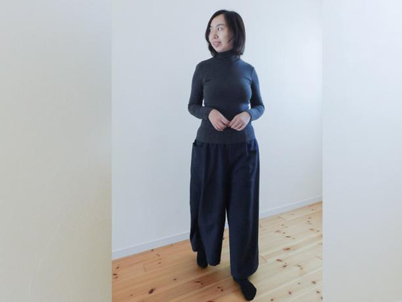 ◆お試し価格◆ワイドパンツ◆　コットンリネン・カーキ 9枚目の画像
