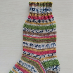 手編みの靴下（23cm～24.5cm）☆ロリポップ色＊洗濯機OK！ 4枚目の画像