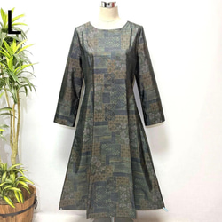 着物リメイク 花柄ワンピース 大島紬 2WAY Aライン プリンセスライン