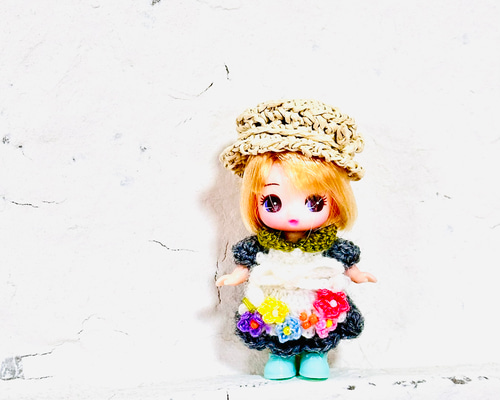 フラワーエプロン&ワンピース（ぷちリカちゃん、みつごのあかちゃん