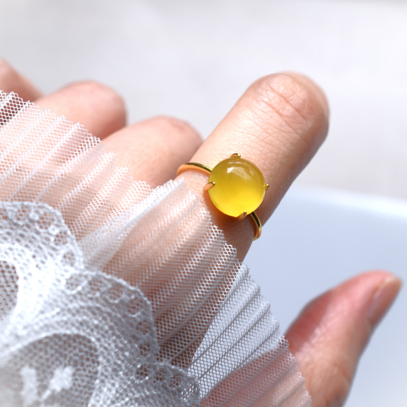 春季新品【低過敏性】含羞草黃玉髓銀/醫用不銹鋼（戒指） 第6張的照片