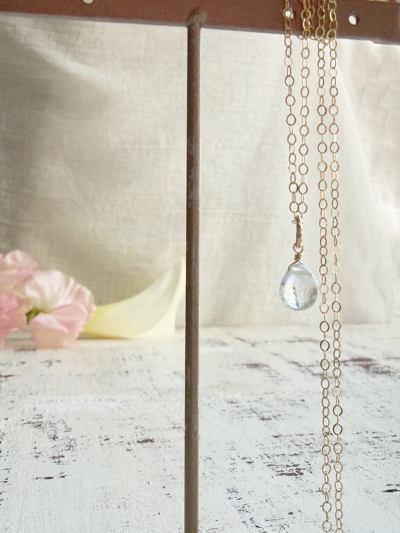 【カランコエの雫】14KGF アクアマリン ペアシェイプ ネックレス 4枚目の画像