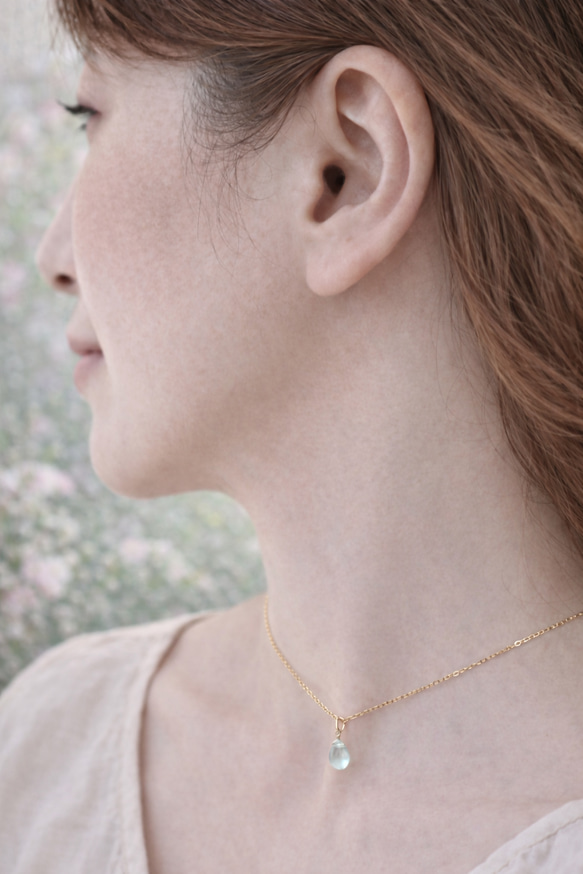 【カランコエの雫】14KGF アクアマリン ペアシェイプ ネックレス 5枚目の画像