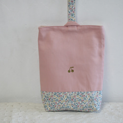 ピアニカケース 鍵盤ハーモニカ入れ ブルー花柄 リボン刺繍 さくらんぼ
