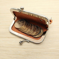 がま口 小さい財布 キーホルダー 8cm ライトブラウン 革 レザー 印鑑入れ コインケース 小銭入れ 5枚目の画像