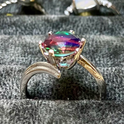 ダブレットクリスタル ☆ビビッドカラー ピンク×グリーン フリーサイズリング 天然石 指輪 10枚目の画像