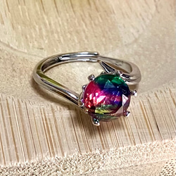 ダブレットクリスタル ☆ビビッドカラー ピンク×グリーン フリーサイズリング 天然石 指輪 5枚目の画像