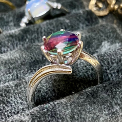 ダブレットクリスタル ☆ビビッドカラー ピンク×グリーン フリーサイズリング 天然石 指輪 11枚目の画像