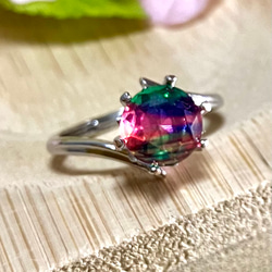 ダブレットクリスタル ☆ビビッドカラー ピンク×グリーン フリーサイズリング 天然石 指輪 8枚目の画像